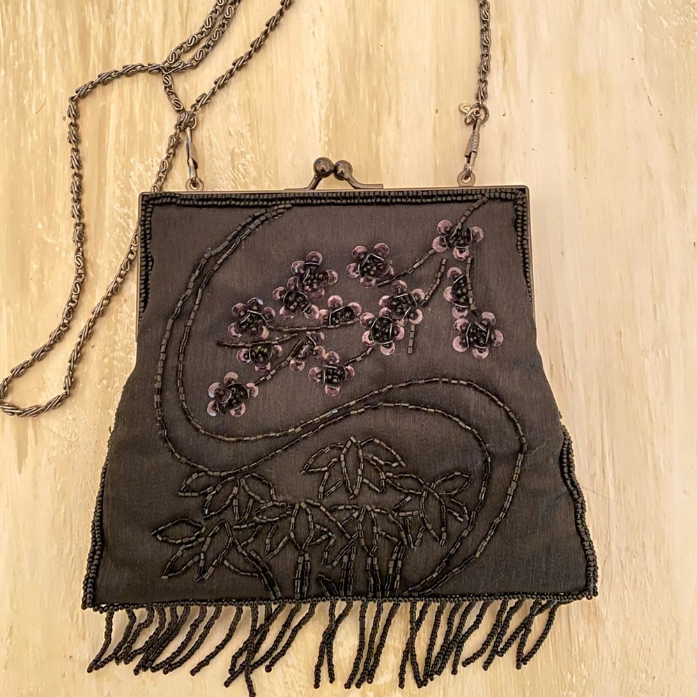 Vintage black silk beaded evening bag✨